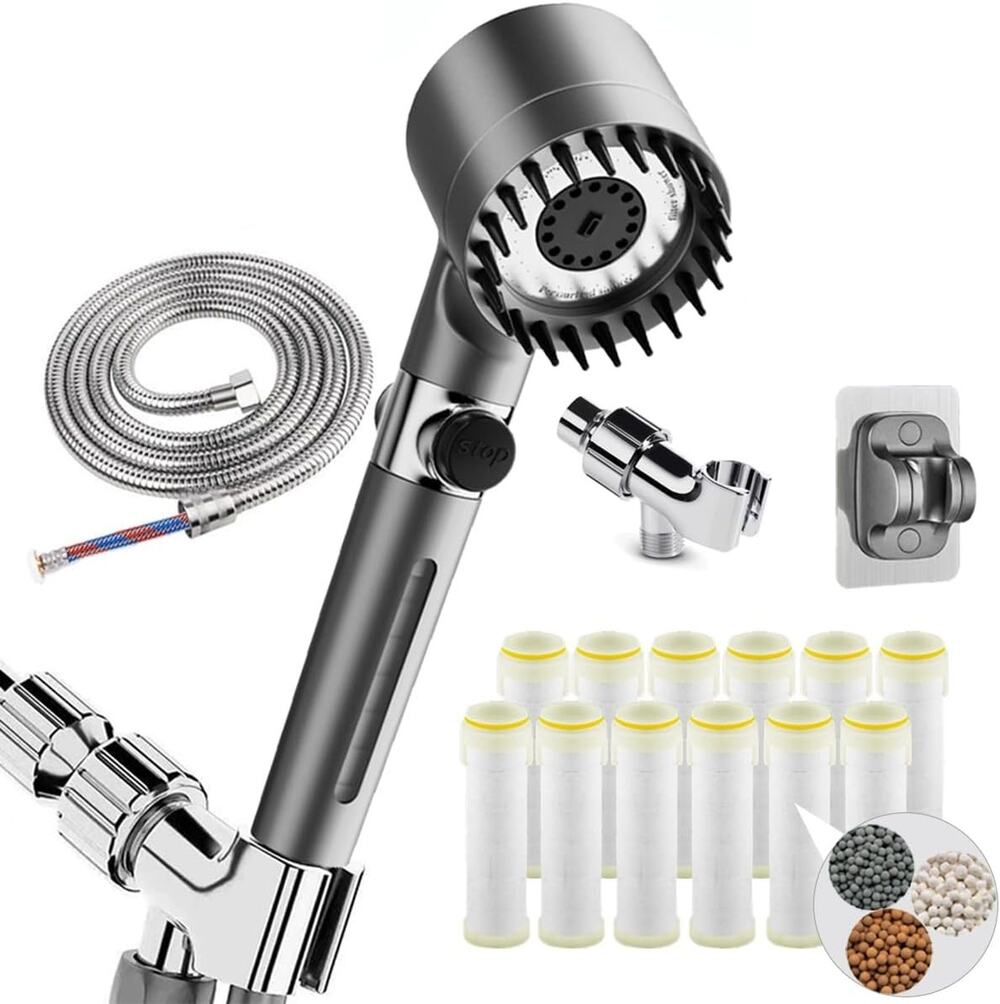 Filtered Shower Head with Handheld High Pressure 3 Spray Modes Water Softener